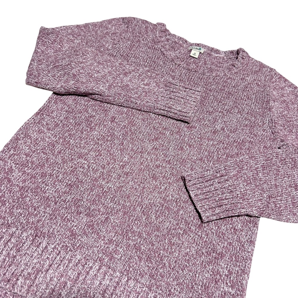 LL Bean Sweater Women Size M Runs Small Purple Marled Cotton Knit Crewneck